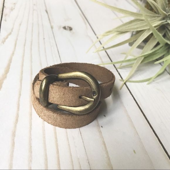 Leather wrap bracelet brass accent tan brown NEW - Picture 2 of 6